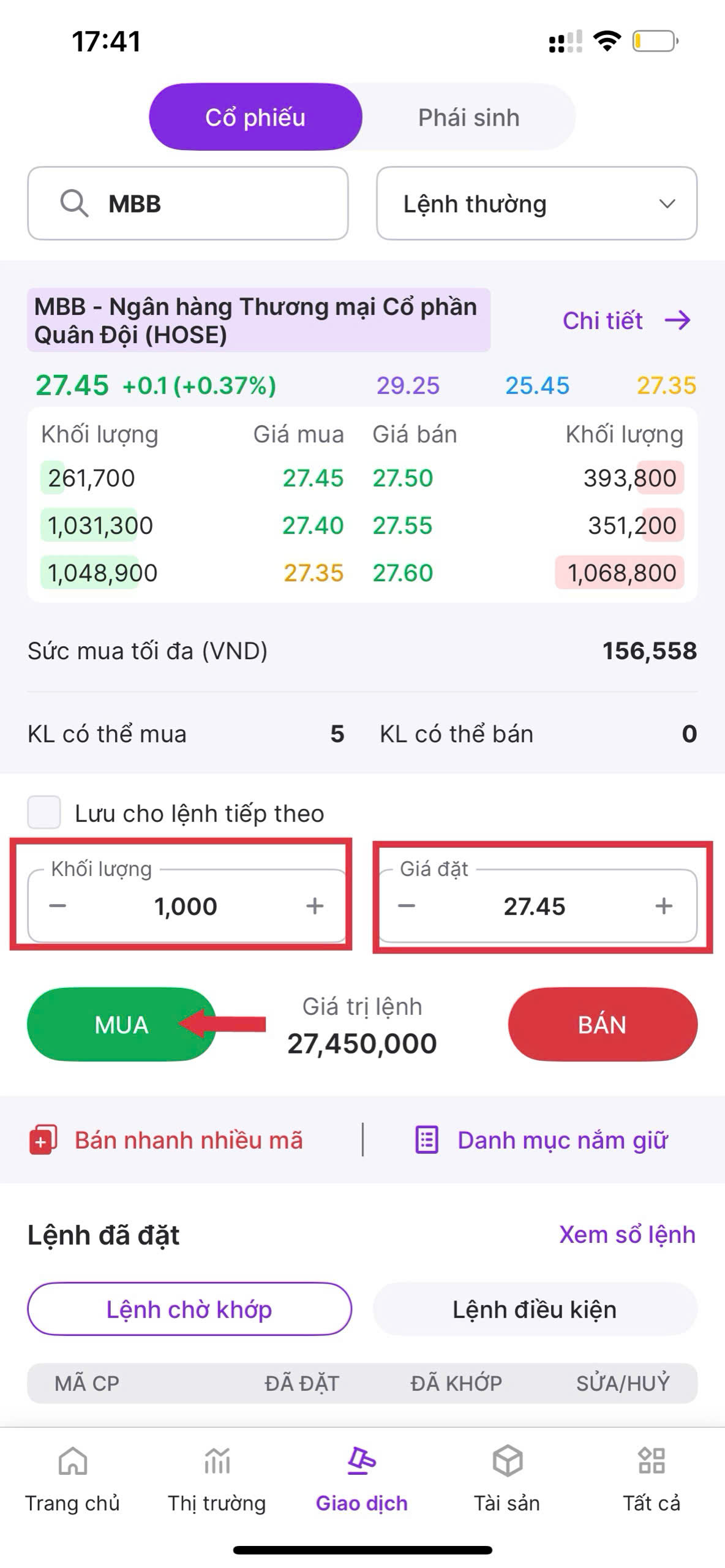 cách đặt lệnh Mua/Bán cổ phiếu